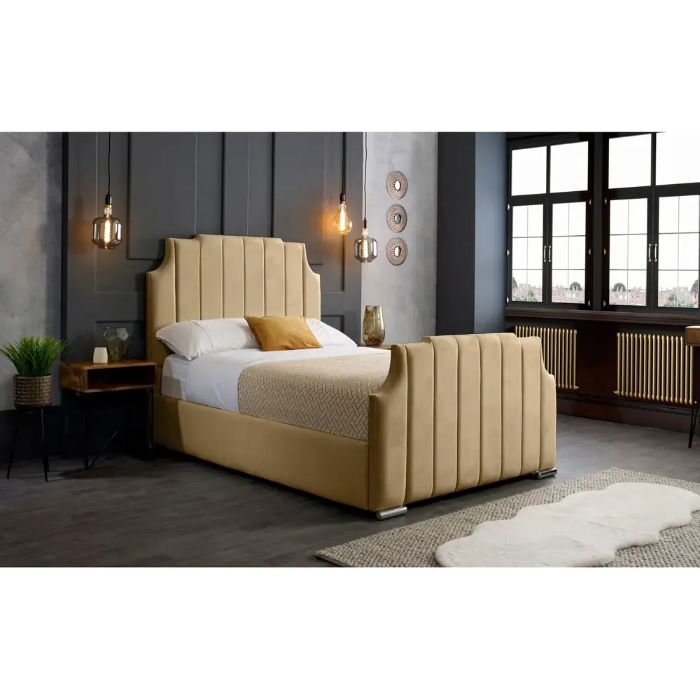 Nelson Super King Size Bed Frame with Headboard - Cream, Velvet