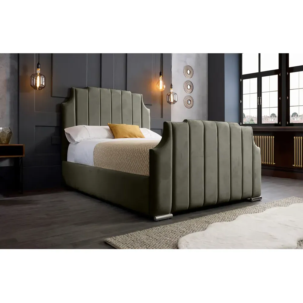 Nelson Super King Size Bed Frame with Headboard - Grey, Velvet