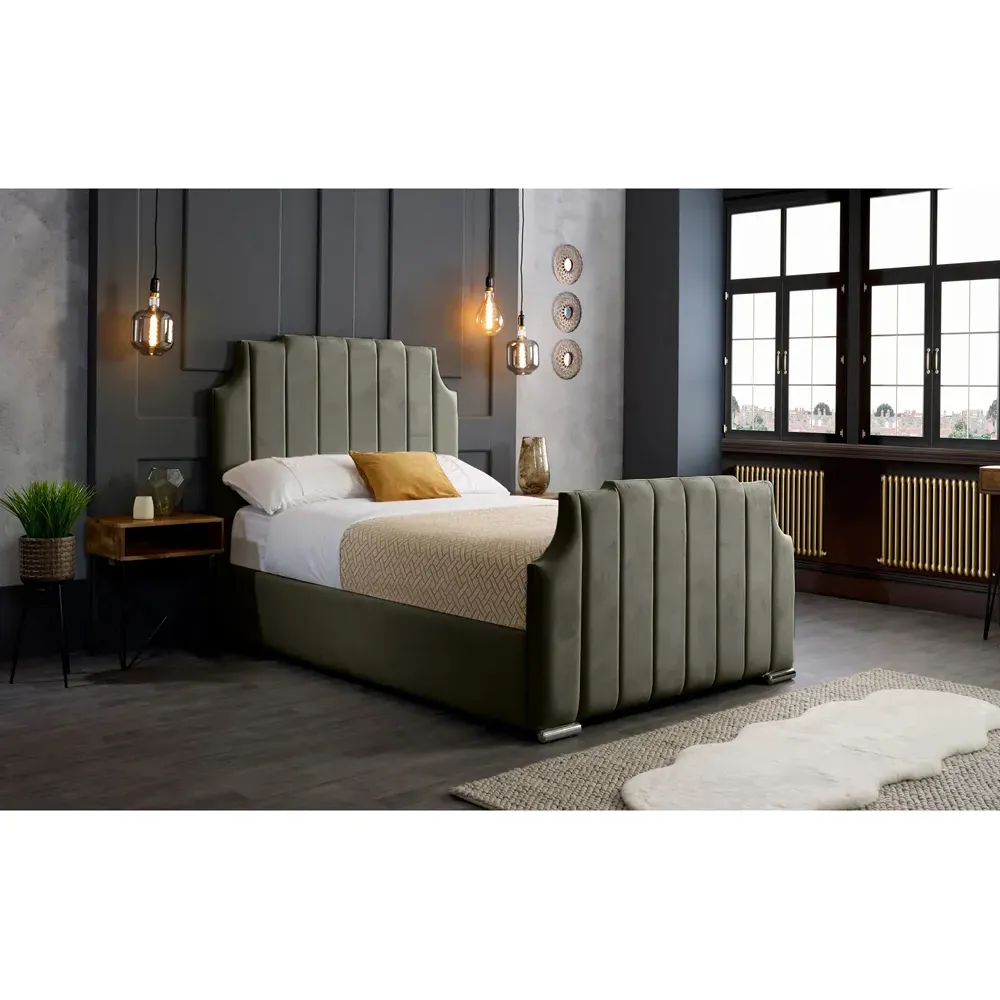 Nelson Super King Size Bed Frame with Headboard - Grey, Velvet
