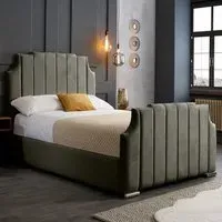 Nelson Super King Size Bed Frame with Headboard - Grey, Velvet