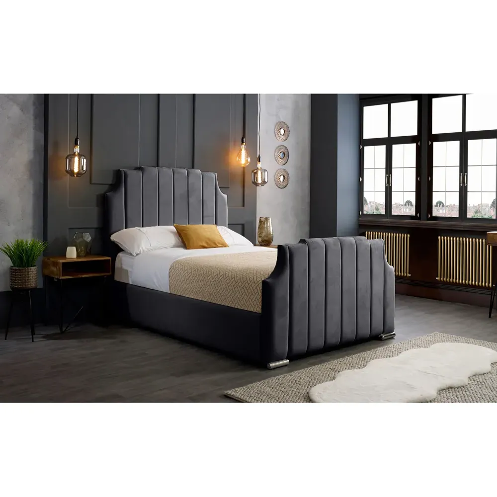 Nelson Super King Size Bed Frame with Headboard - Grey, Velvet