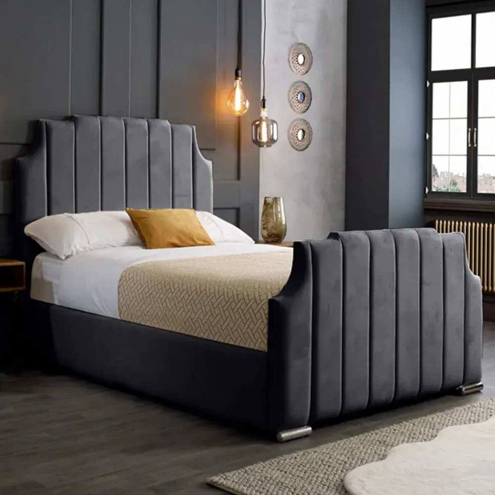 Nelson Super King Size Bed Frame with Headboard - Grey, Velvet