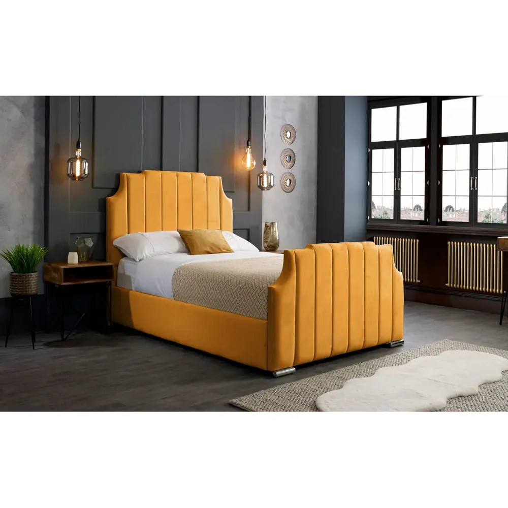 Nelson Super King Size Bed Frame with Headboard - Orange, Velvet