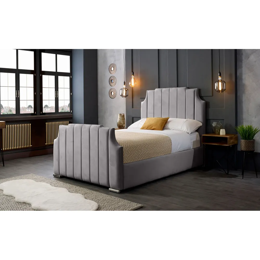 Nelson Super King Size Bed Frame with Headboard - Silver, Velvet