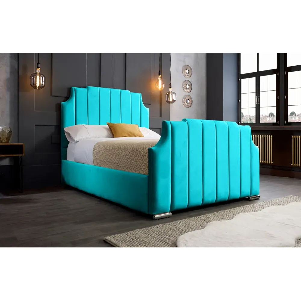 Nelson Super King Size Bed Frame with Headboard - Teal, Velvet