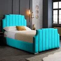 Nelson Super King Size Bed Frame with Headboard - Teal, Velvet