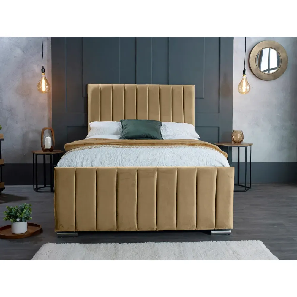 Redding Double Bed Frame with Headboard - Beige, Velvet