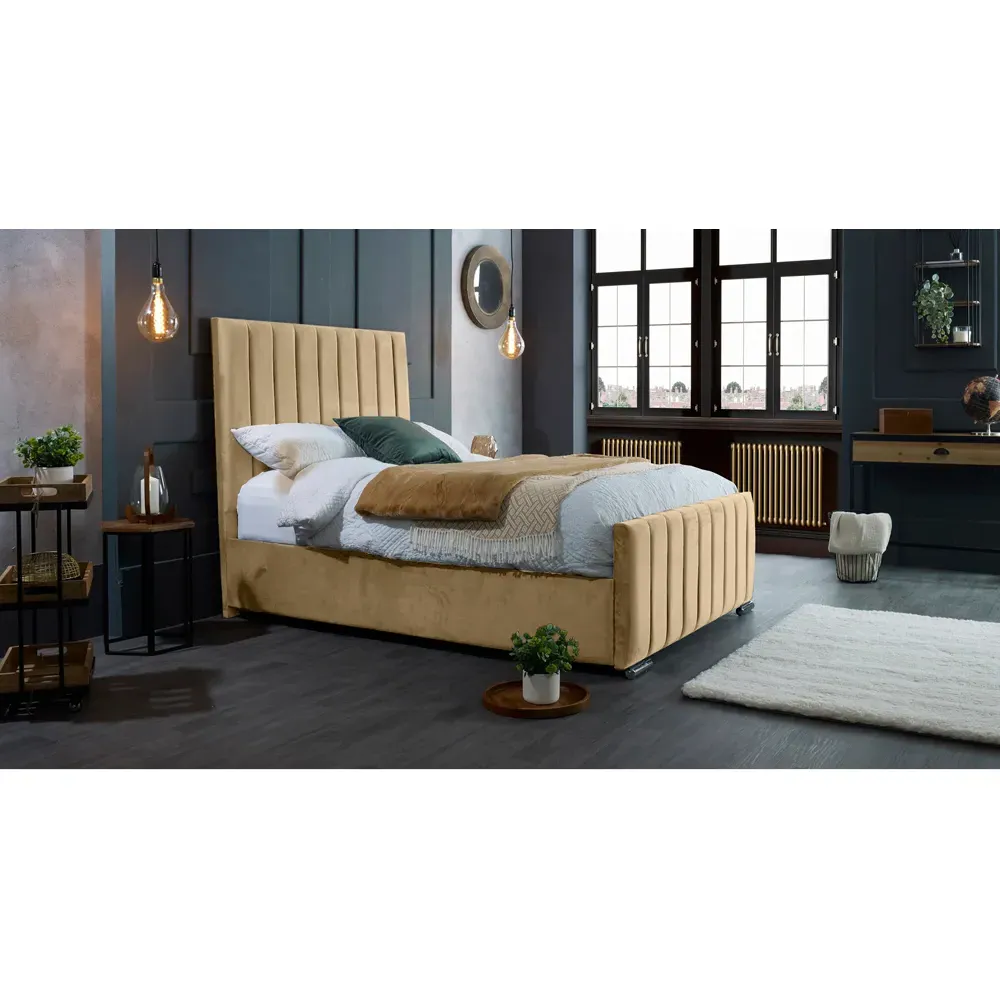 Redding Double Bed Frame with Headboard - Beige, Velvet