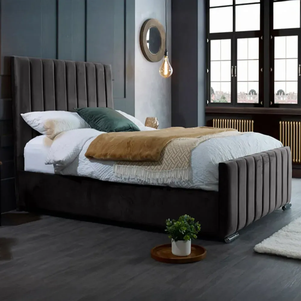 Redding Double Bed Frame with Headboard - Black, Velvet