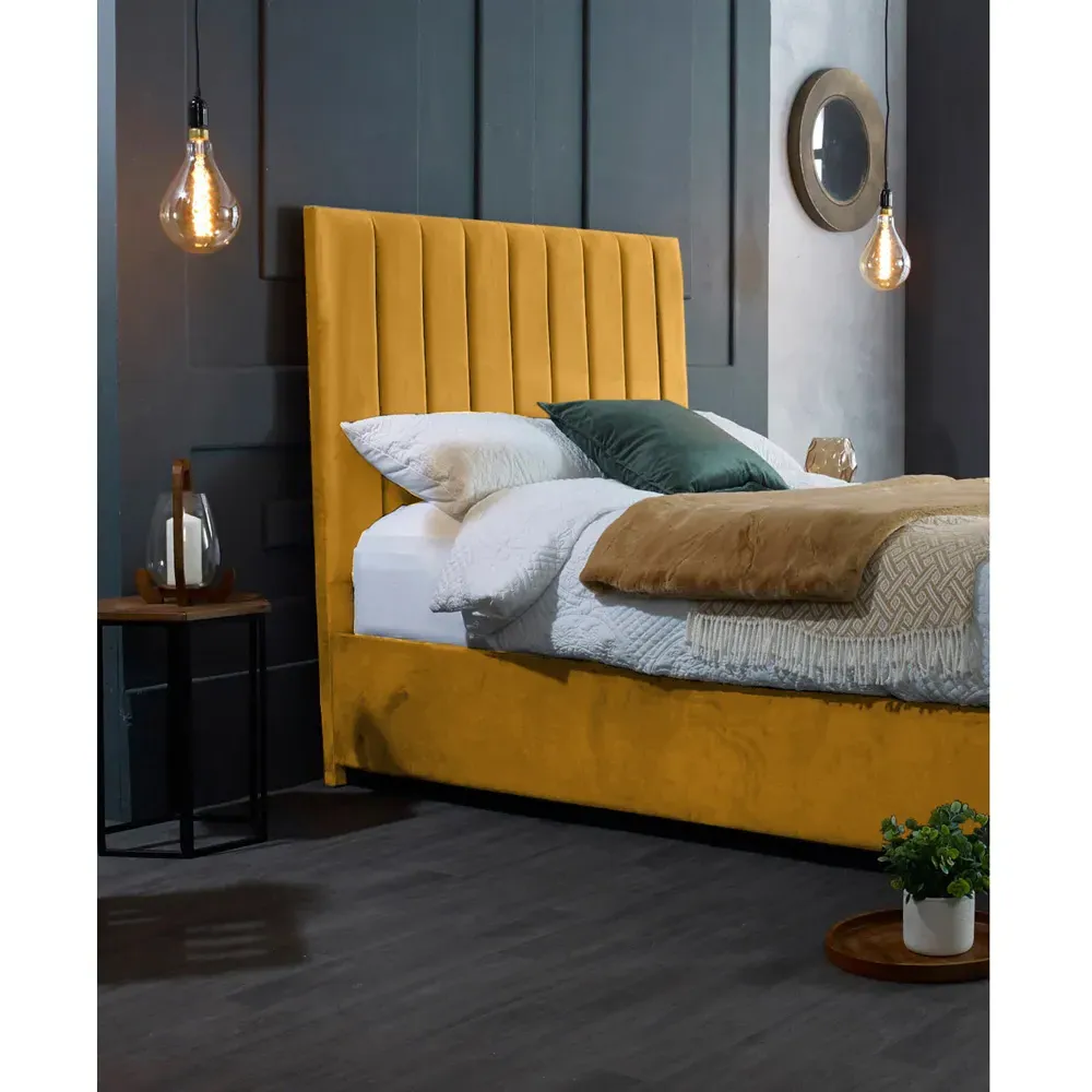 Redding Double Bed Frame with Headboard - Orange, Velvet