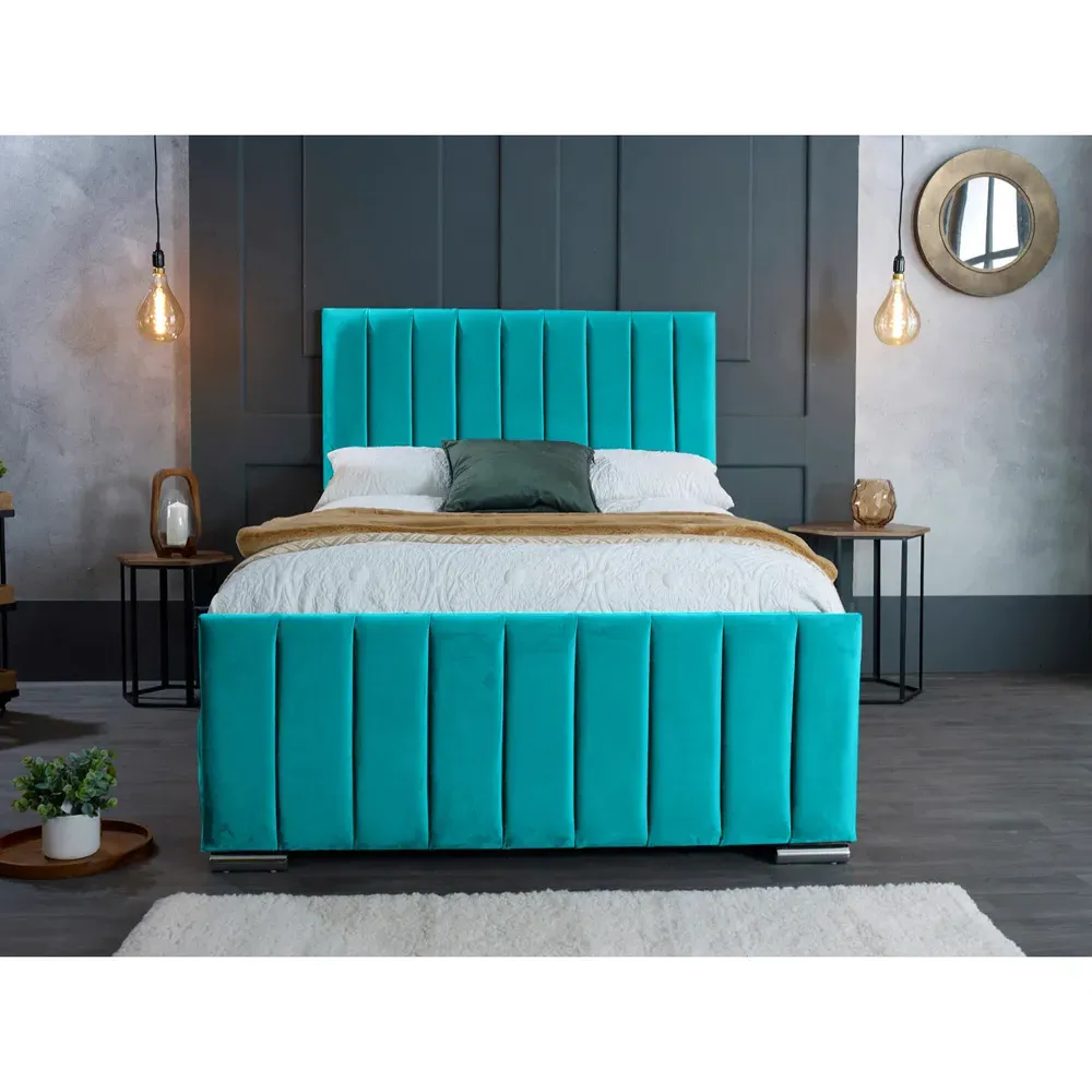 Redding Double Bed Frame with Headboard - Teal, Velvet