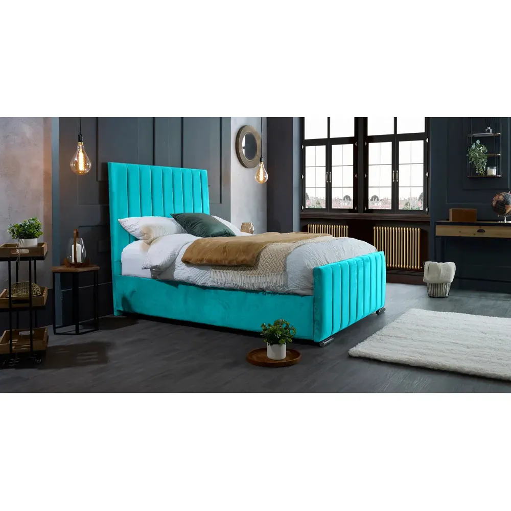 Redding Double Bed Frame with Headboard - Teal, Velvet