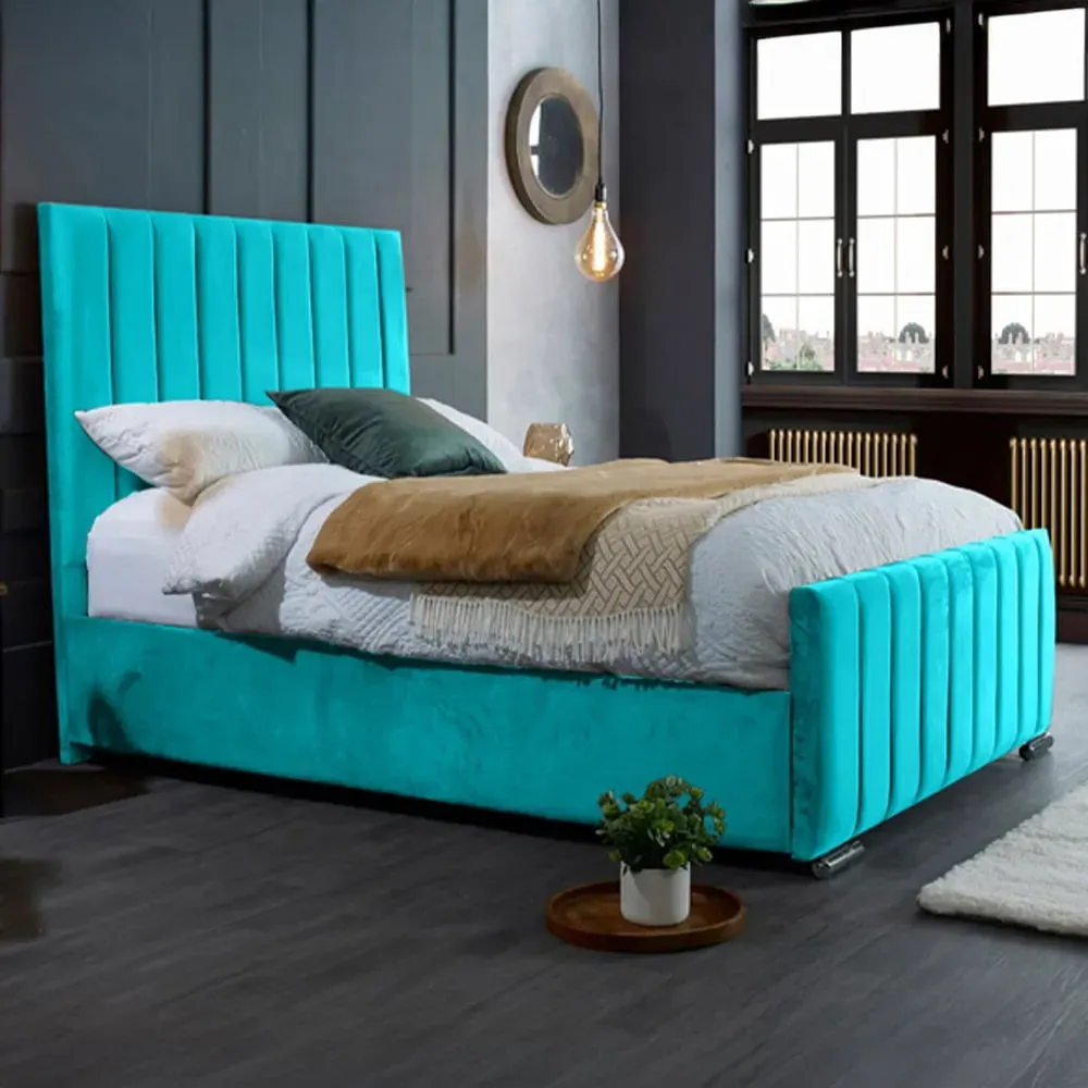 Redding Double Bed Frame with Headboard - Teal, Velvet