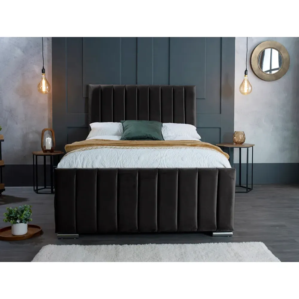 Redding King Size Bed Frame with Headboard - Black, Velvet