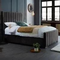 Redding King Size Bed Frame with Headboard - Black, Velvet