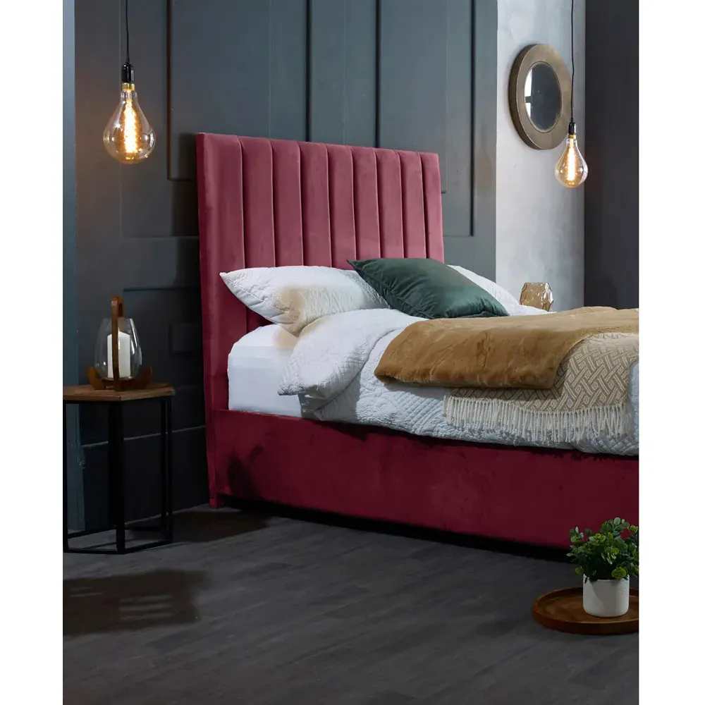 Redding King Size Bed Frame with Headboard - Brown, Velvet