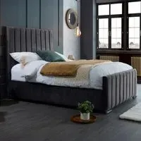 Redding King Size Bed Frame with Headboard - Grey, Velvet