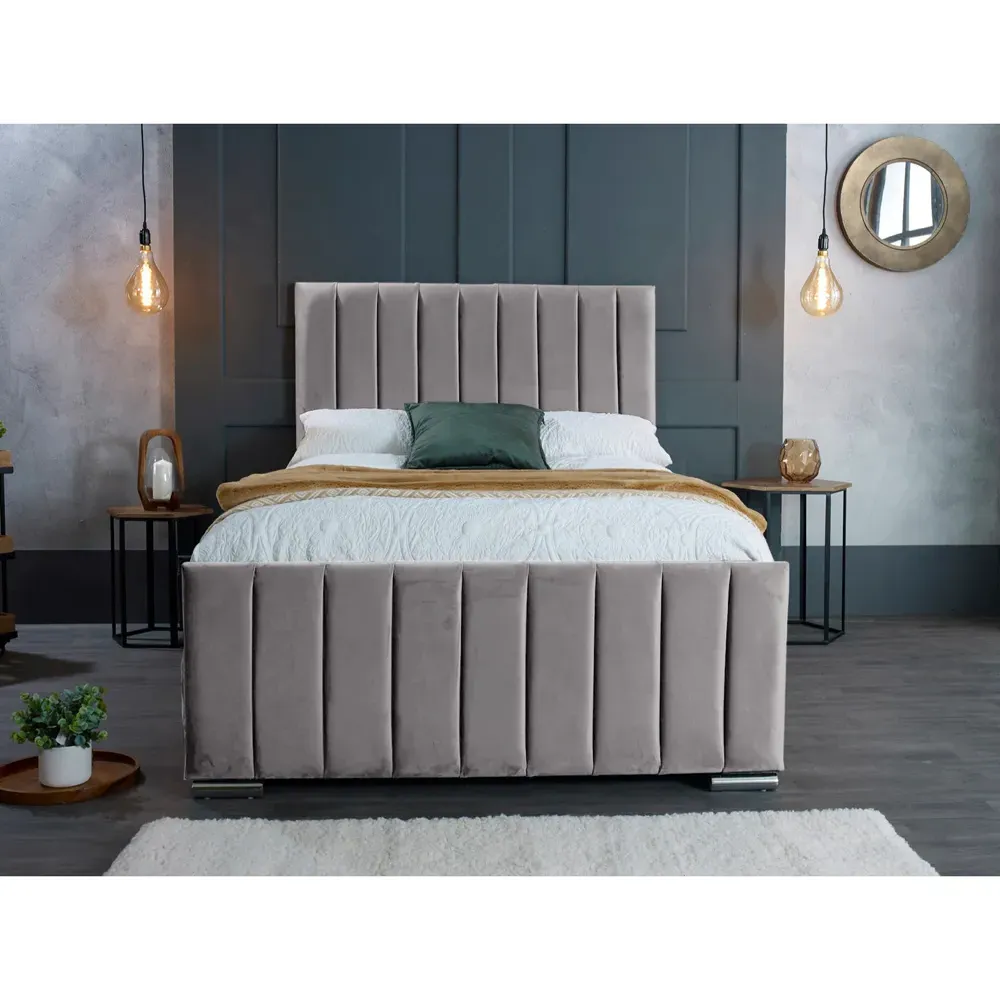 Redding King Size Bed Frame with Headboard - Silver, Velvet