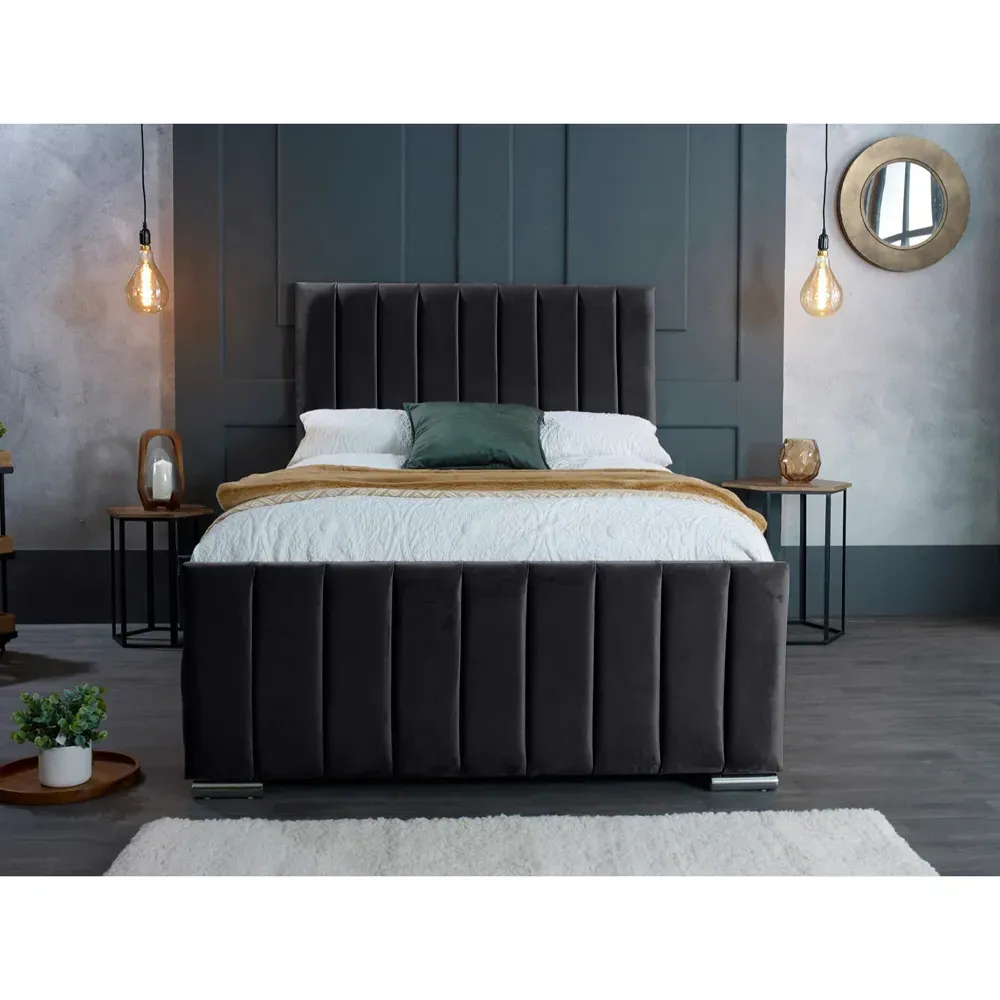 Redding Super King Size Bed Frame with Headboard - Grey, Velvet