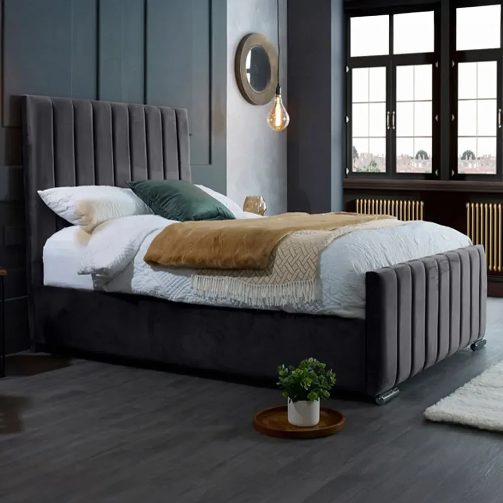 Redding Super King Size Bed Frame with Headboard - Grey, Velvet