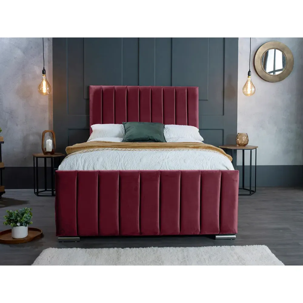 Redding Super King Size Bed Frame with Headboard - Maroon, Velvet