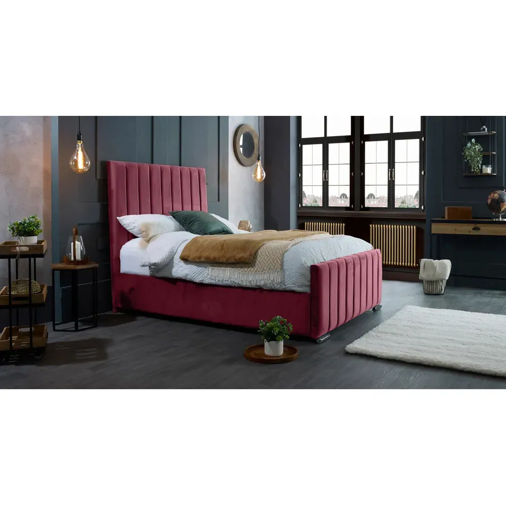 Redding Super King Size Bed Frame with Headboard - Maroon, Velvet
