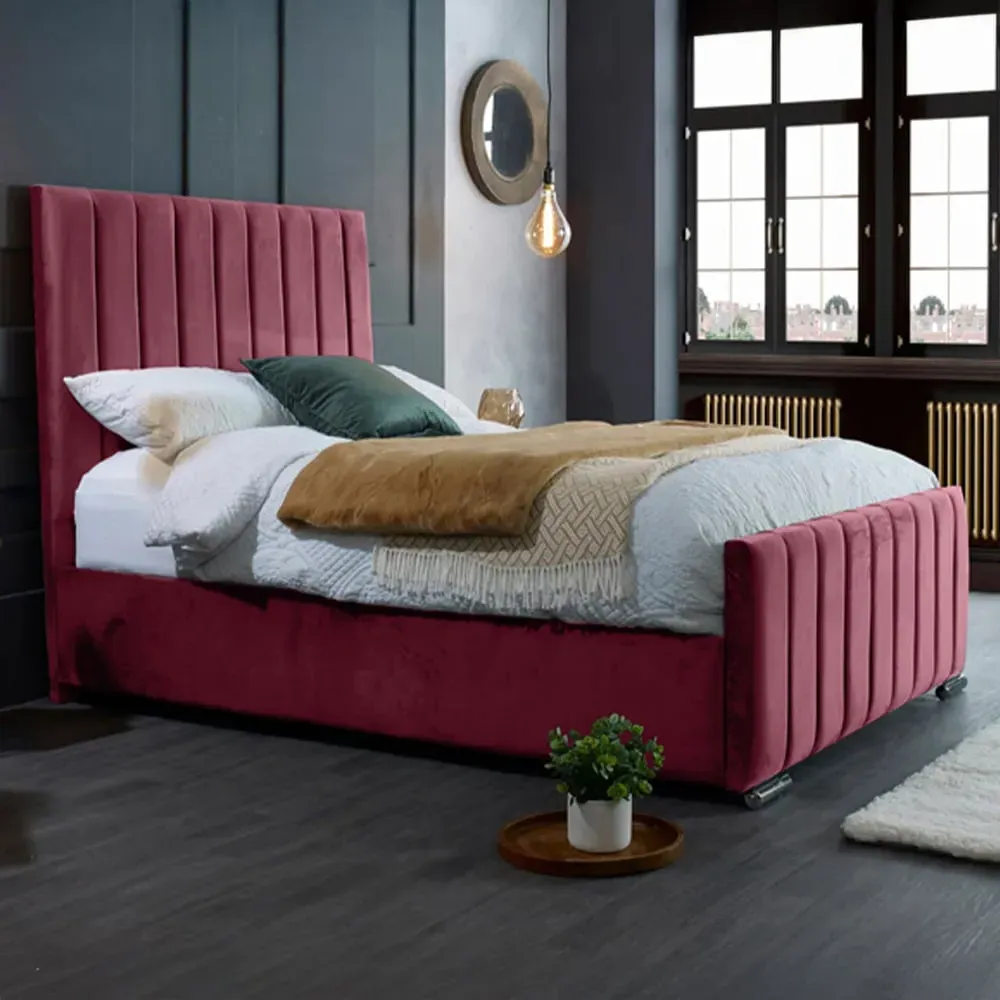 Redding Super King Size Bed Frame with Headboard - Maroon, Velvet