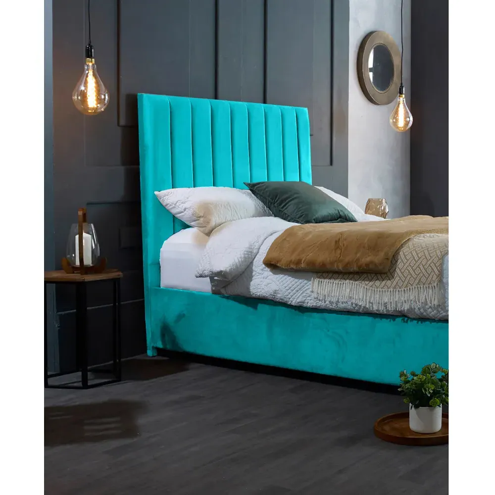 Redding Super King Size Bed Frame with Headboard - Teal, Velvet