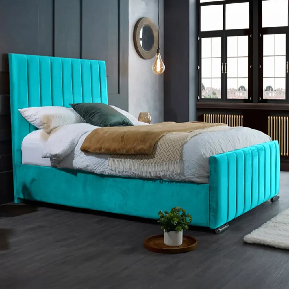 Redding Super King Size Bed Frame with Headboard - Teal, Velvet