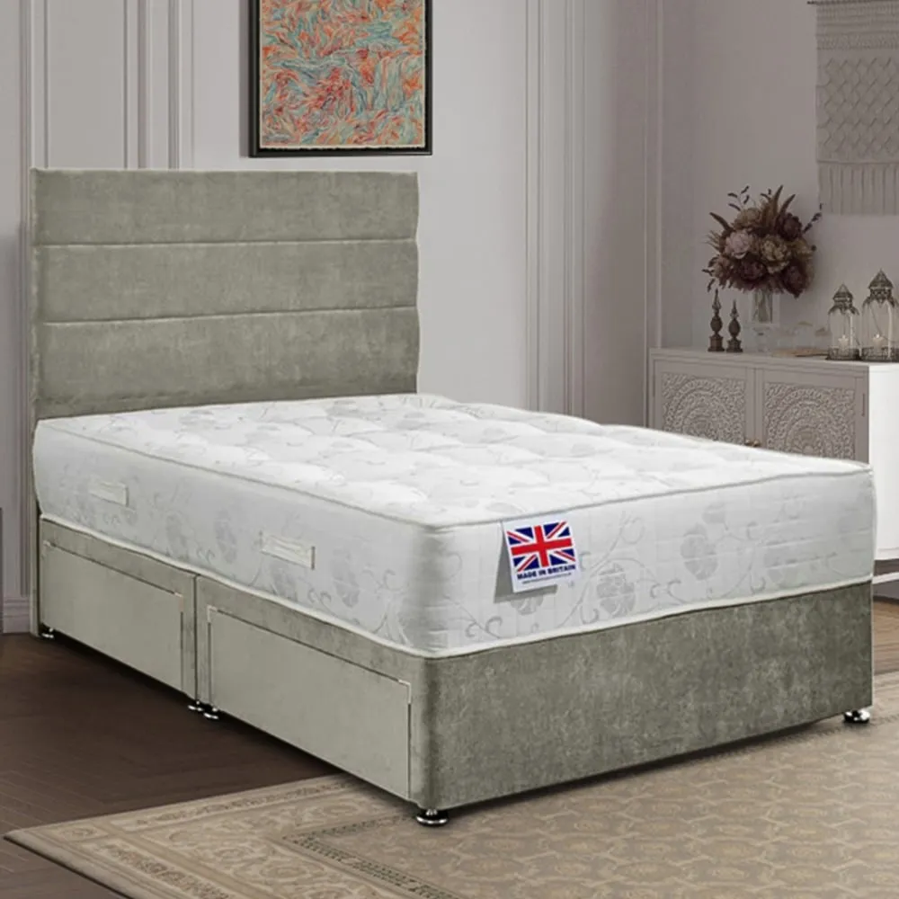 Repose Double Divan Bed with Storage - Grey, Velvet