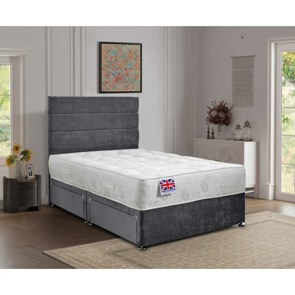 Repose King Size Divan Bed with 2 Drawers - Silver, Velvet