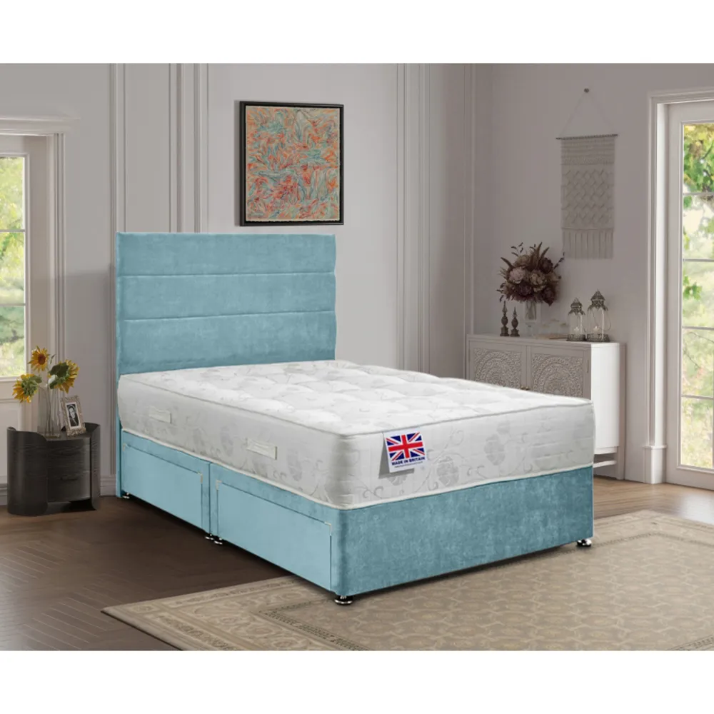 Repose King Size Divan Bed with Storage - Duck Egg, Velvet
