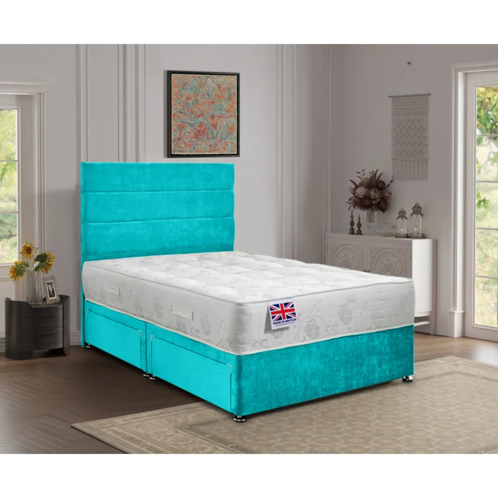 Repose King Size Divan Bed with Storage - Teal, Velvet