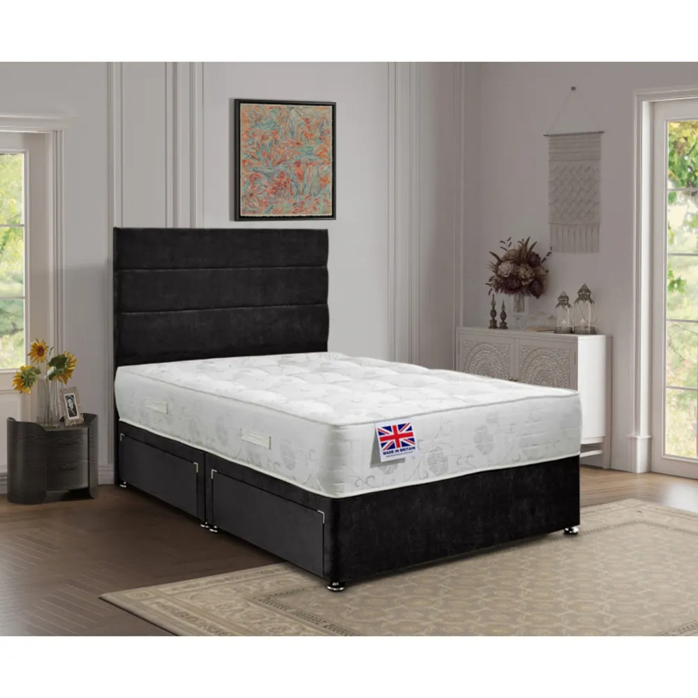 Repose Single Divan Bed with Storage - Black, Velvet