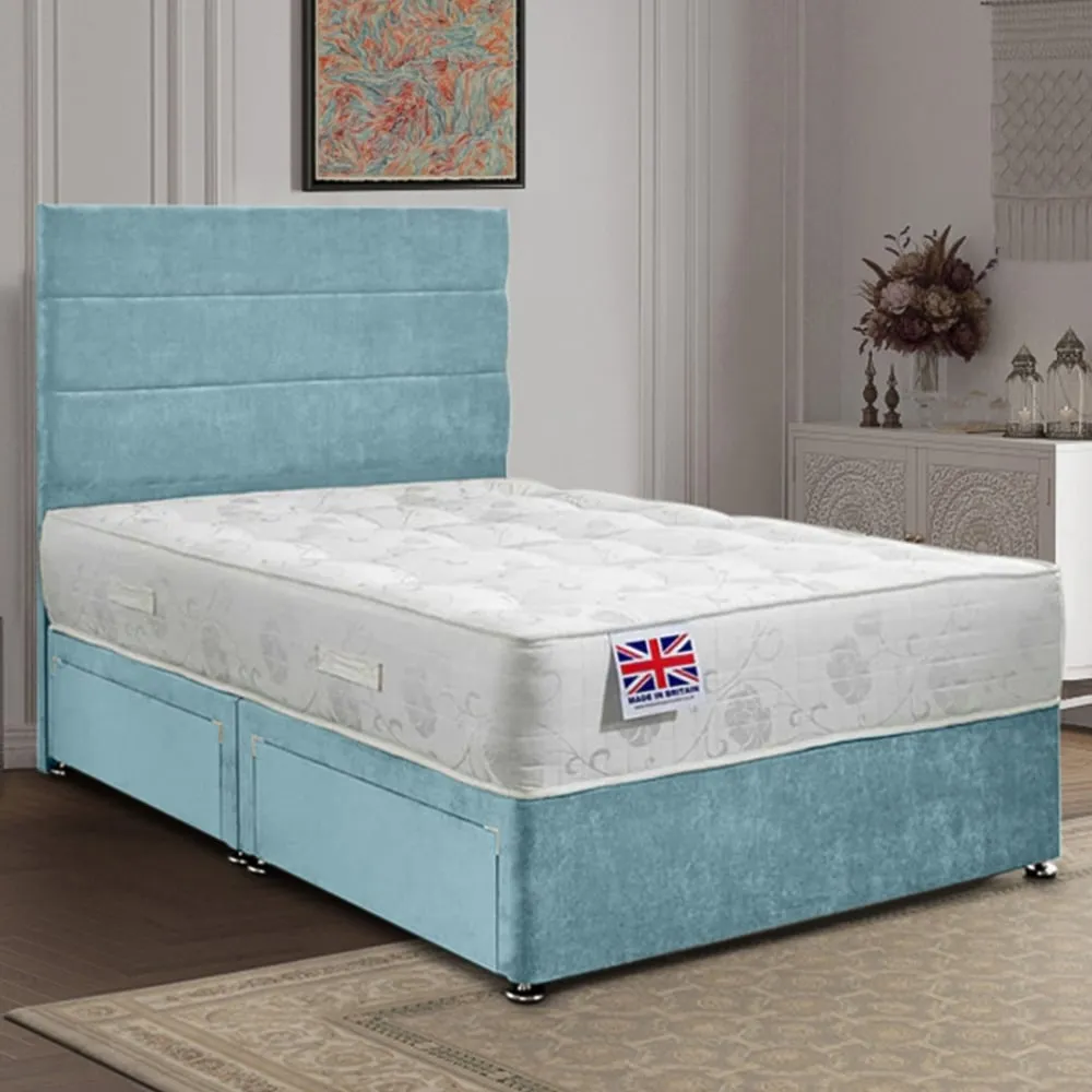 Repose Single Divan Bed with Storage - Duck Egg, Velvet