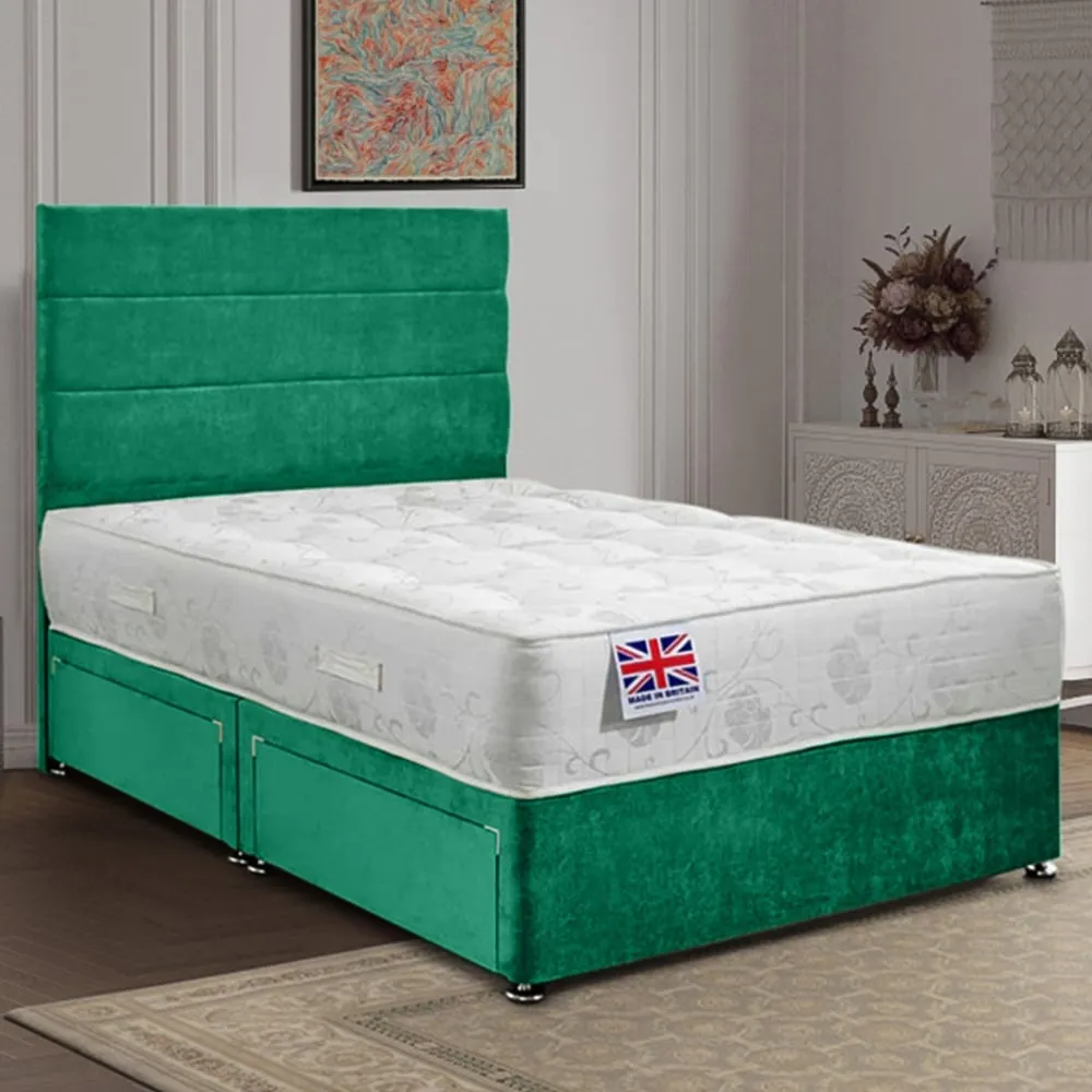 Repose Single Divan Bed with Storage - Emerald, Velvet