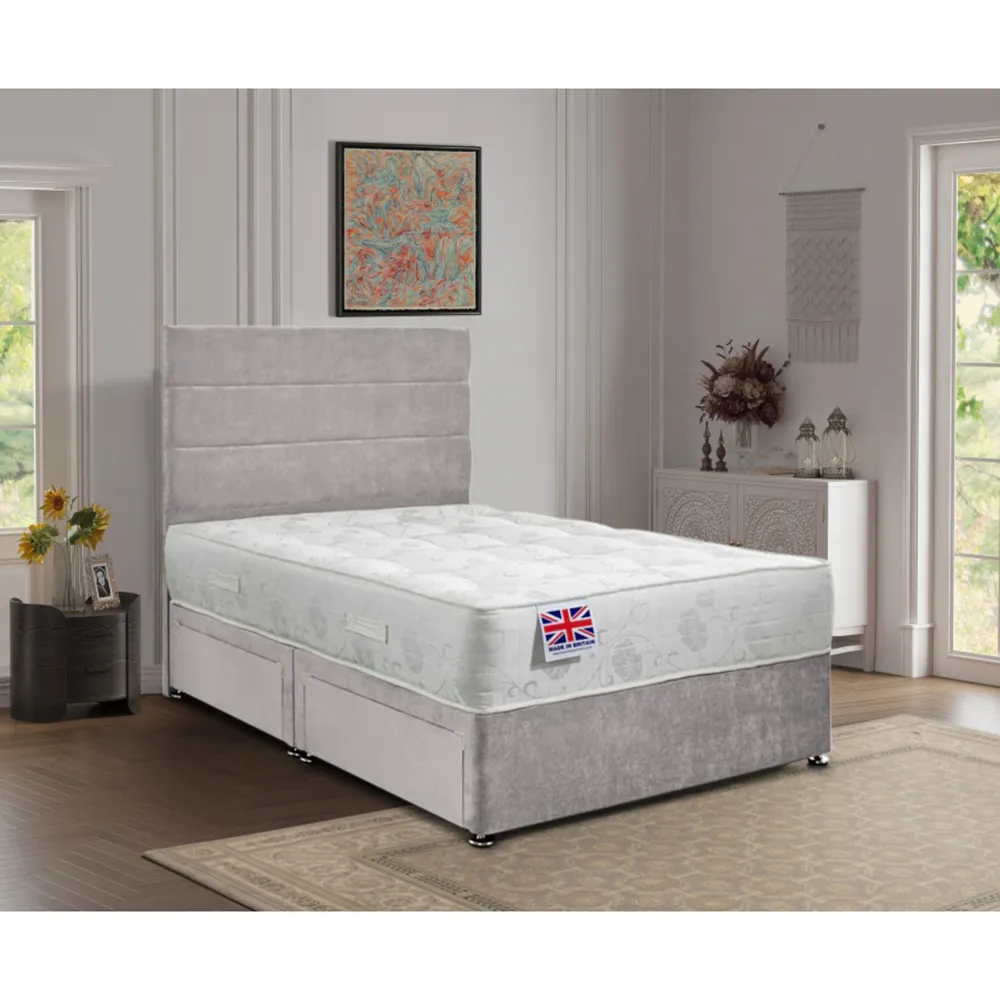 Repose Single Divan Bed with Storage - Silver, Velvet