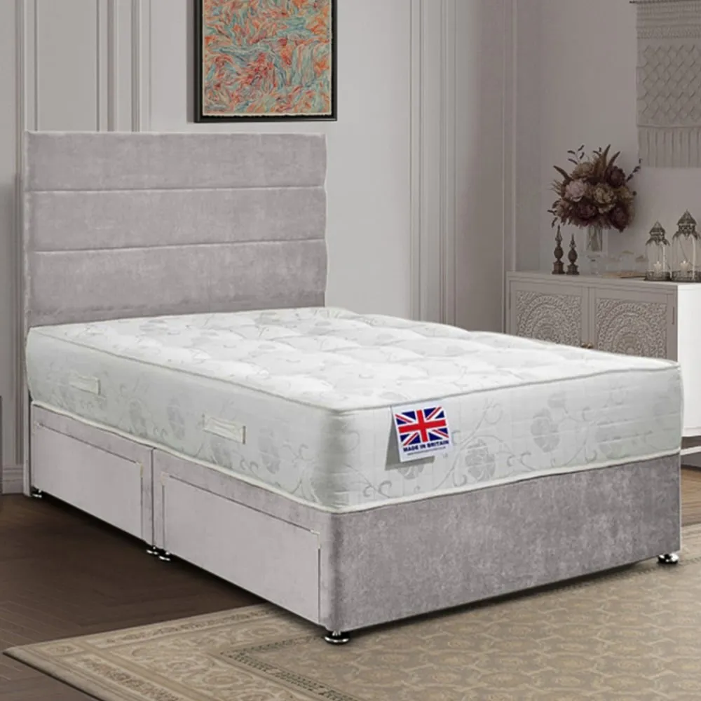 Repose Single Divan Bed with Storage - Silver, Velvet