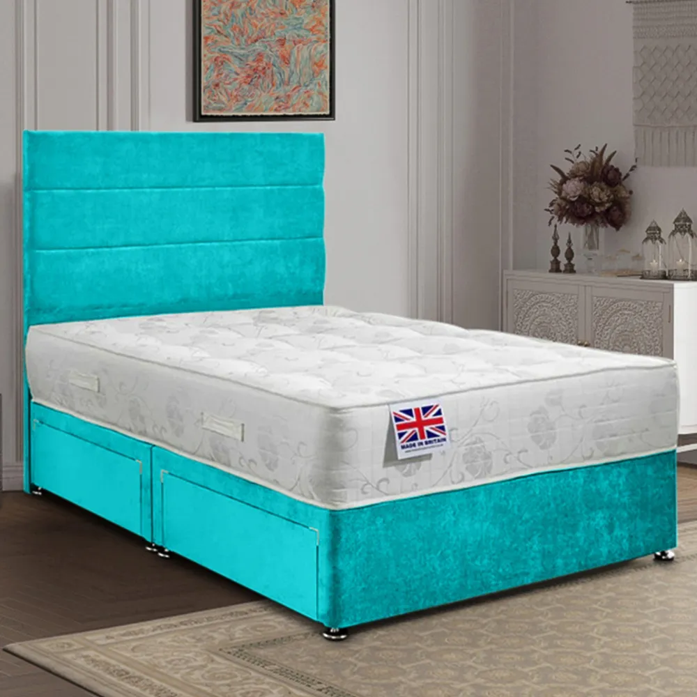 Repose Single Divan Bed with Storage - Teal, Velvet