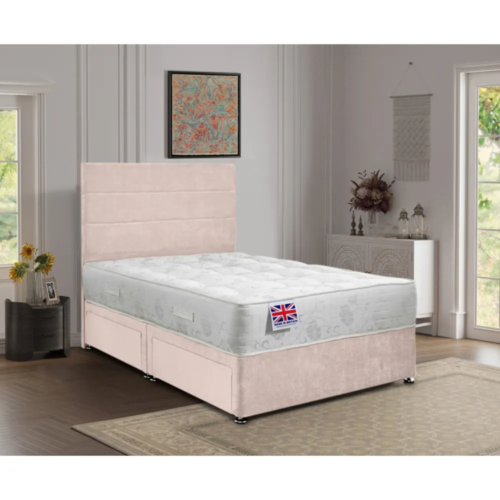 Repose Small Double Divan Bed with 2 Drawers - Pink, Velvet