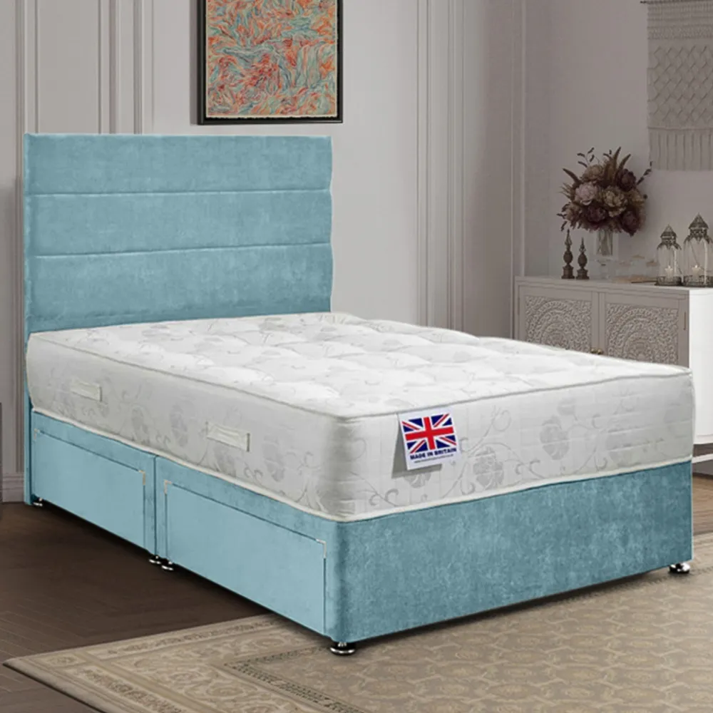 Repose Small Double Divan Bed with Storage - Duck Egg, Velvet