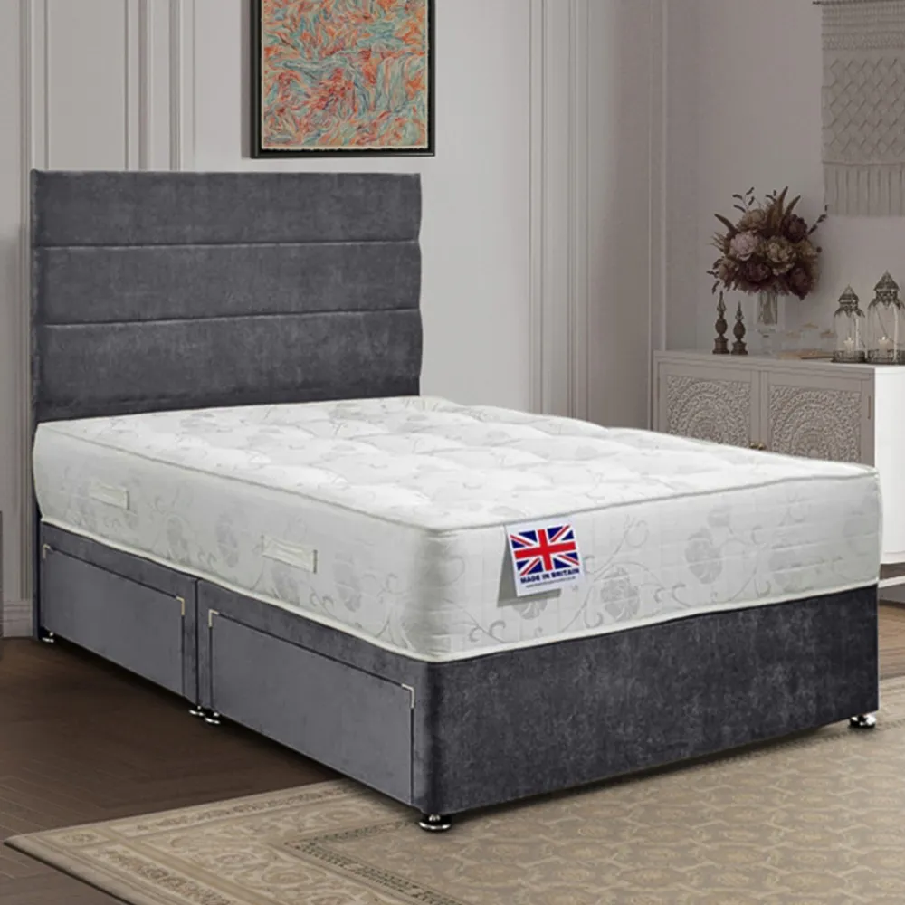 Repose Super King Size Divan Bed with 2 Drawers - Silver, Velvet