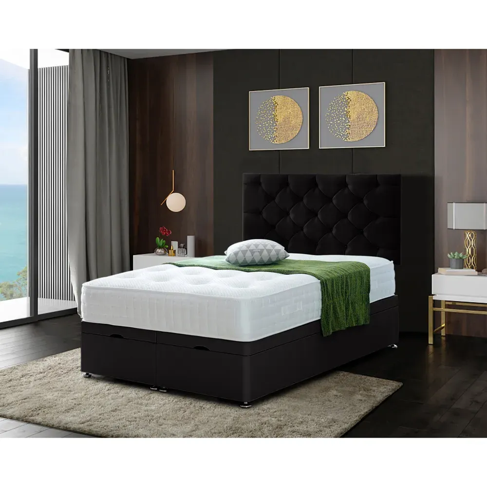 Resthaven Double Ottoman Bed with Storage - Black, Velvet