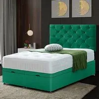 Resthaven King Size Ottoman Bed with Storage - Green, Velvet