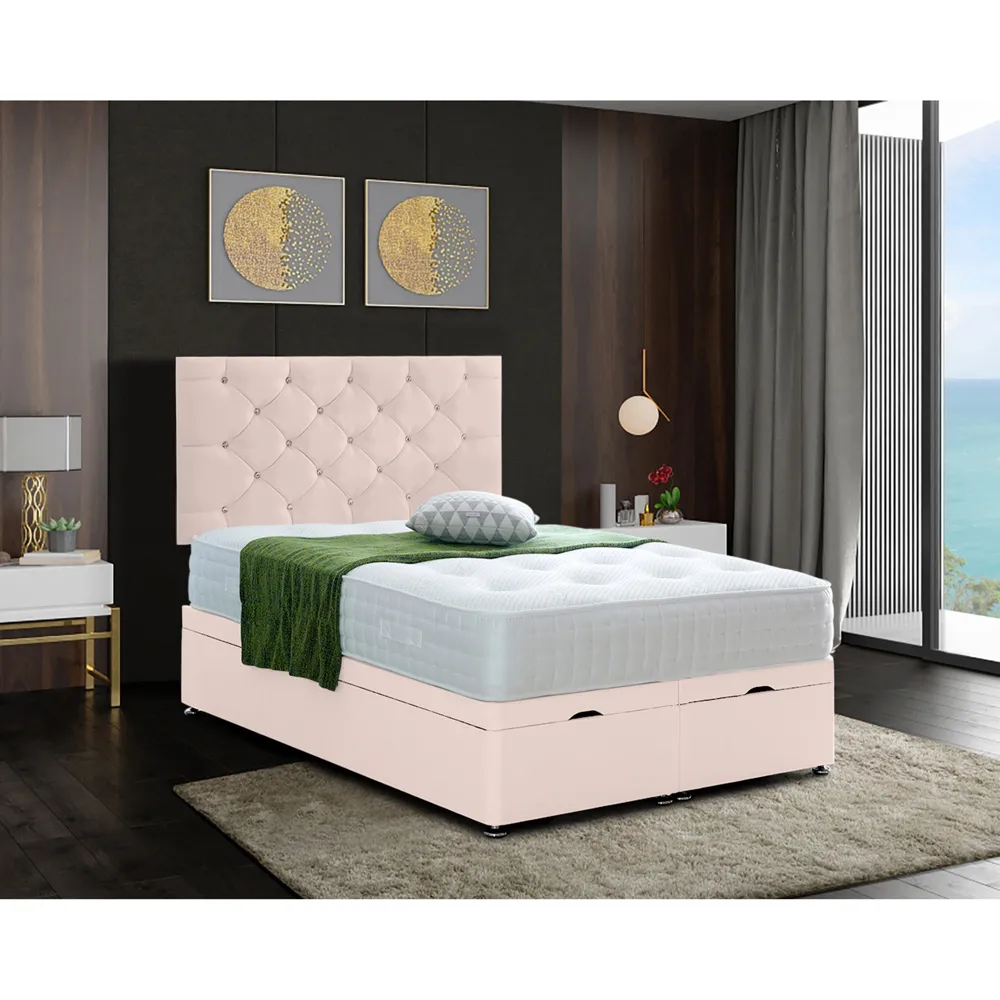Resthaven King Size Ottoman Bed with Storage - Pink, Velvet