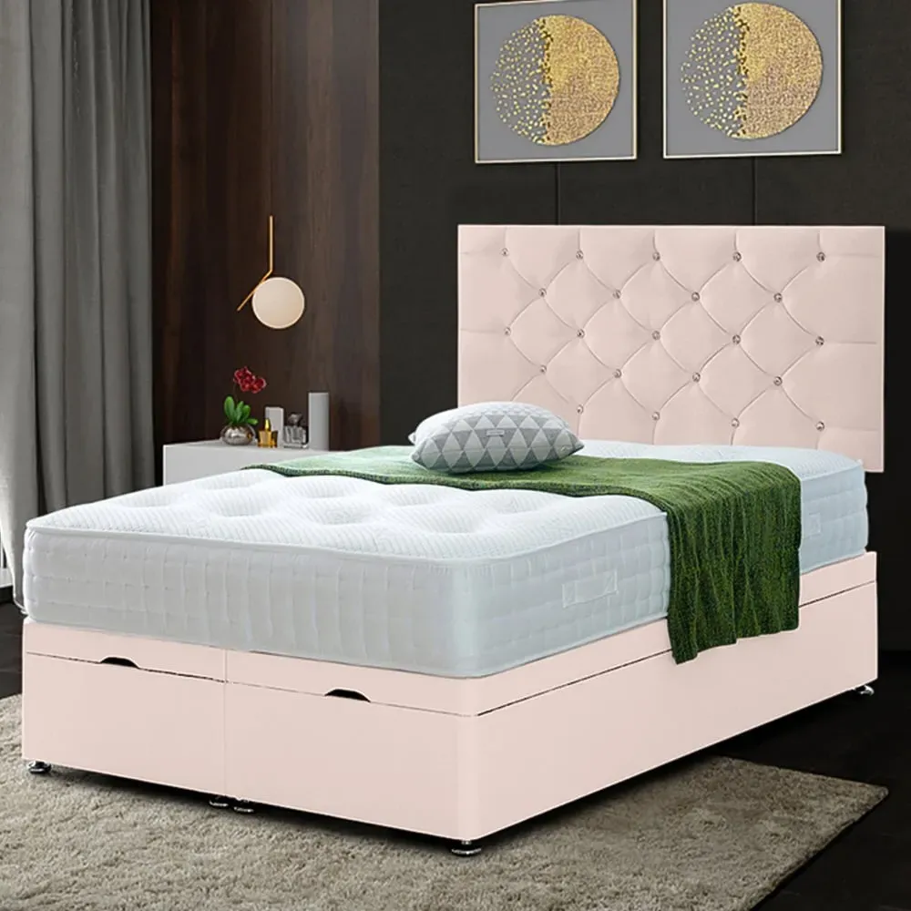 Resthaven King Size Ottoman Bed with Storage - Pink, Velvet