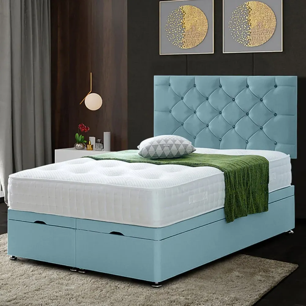 Resthaven Single Ottoman Bed with Storage - Blue, Velvet