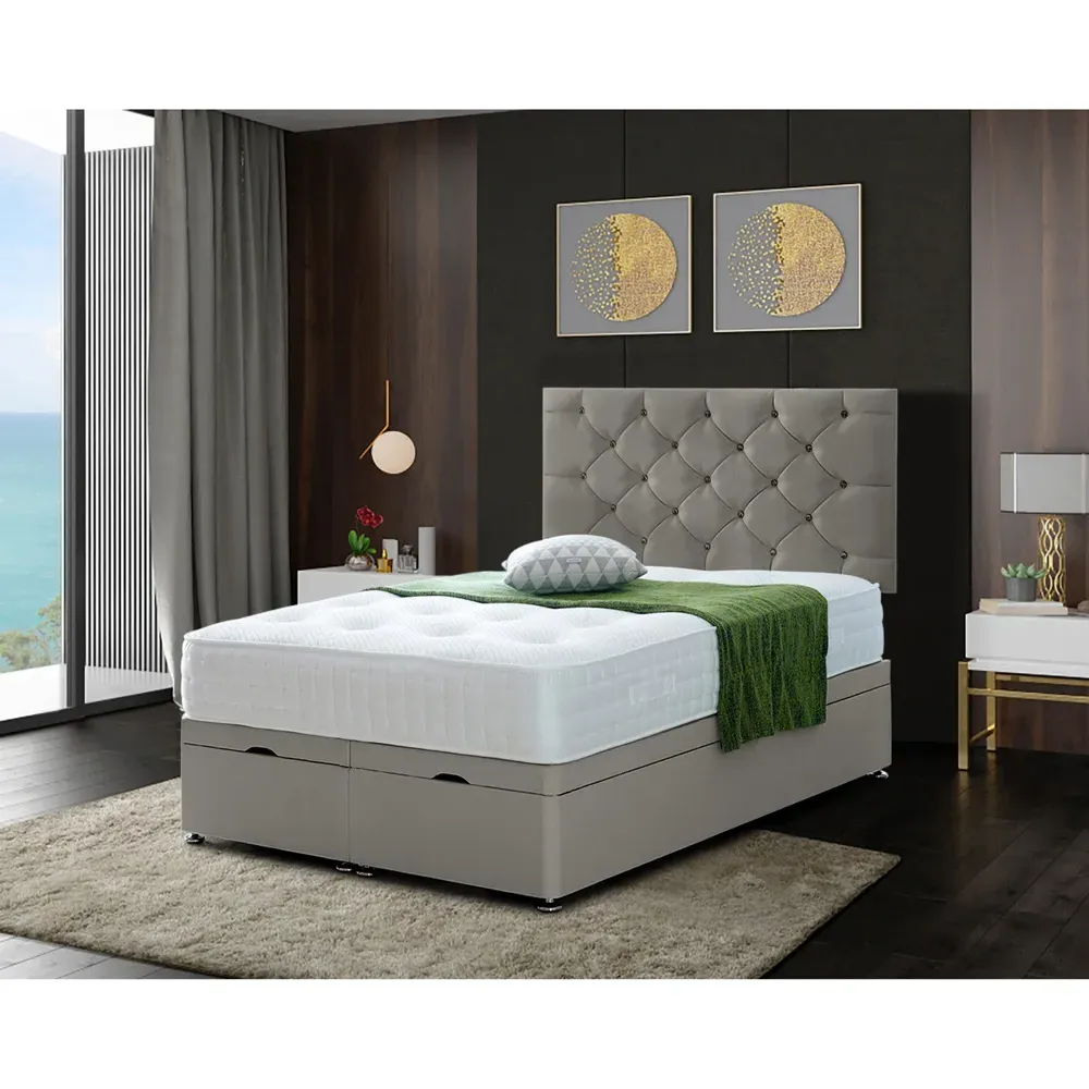 Resthaven Single Ottoman Bed with Storage - Grey, Velvet