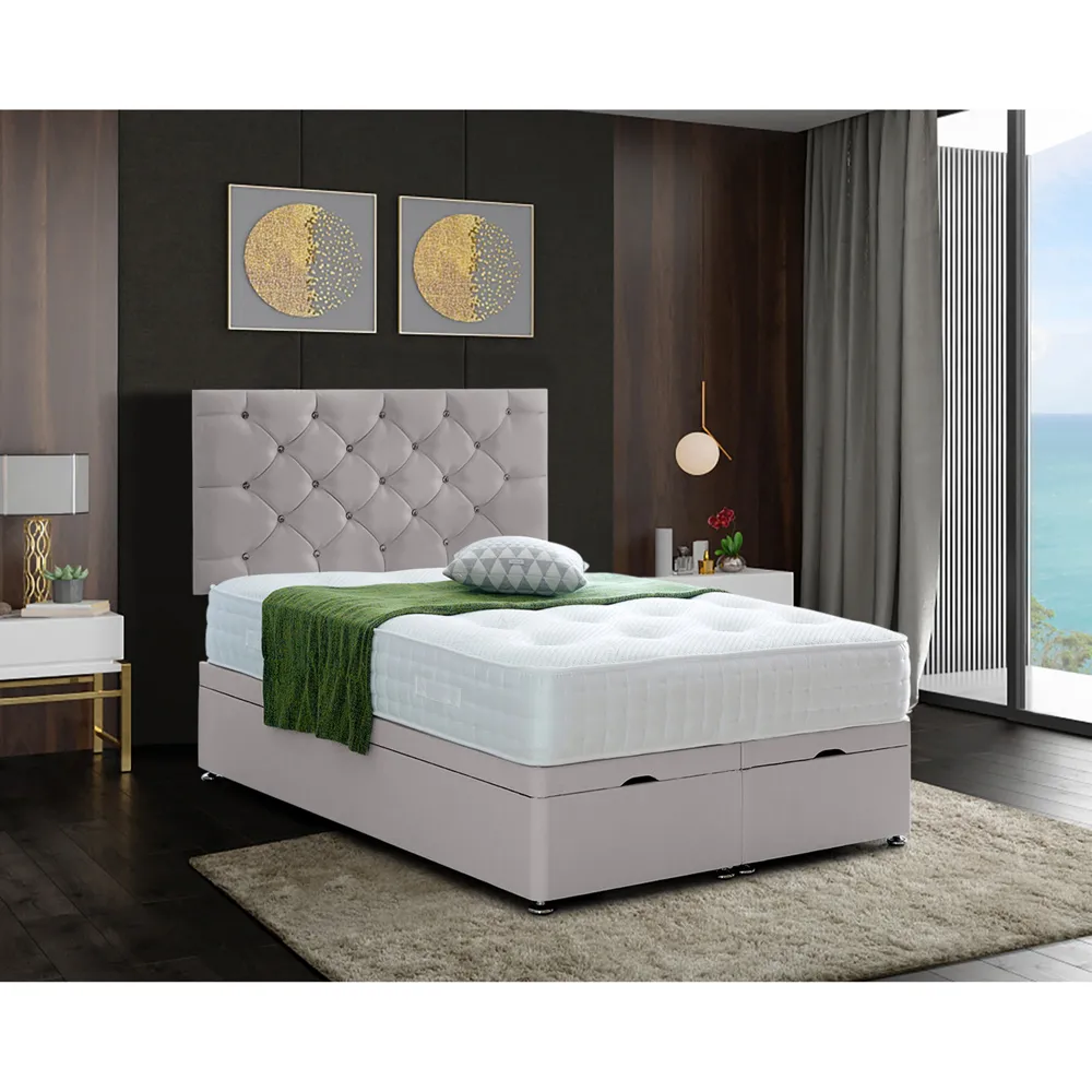 Resthaven Single Ottoman Bed with Storage - Silver, Velvet