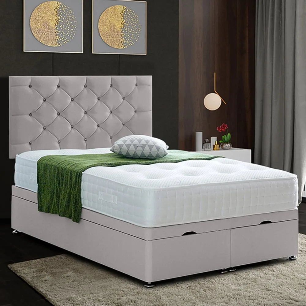 Resthaven Single Ottoman Bed with Storage - Silver, Velvet